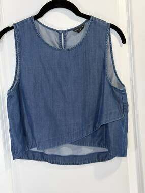Club Monaco 100% Lyocell Sleeveless Fold-Front Denim Crop Top